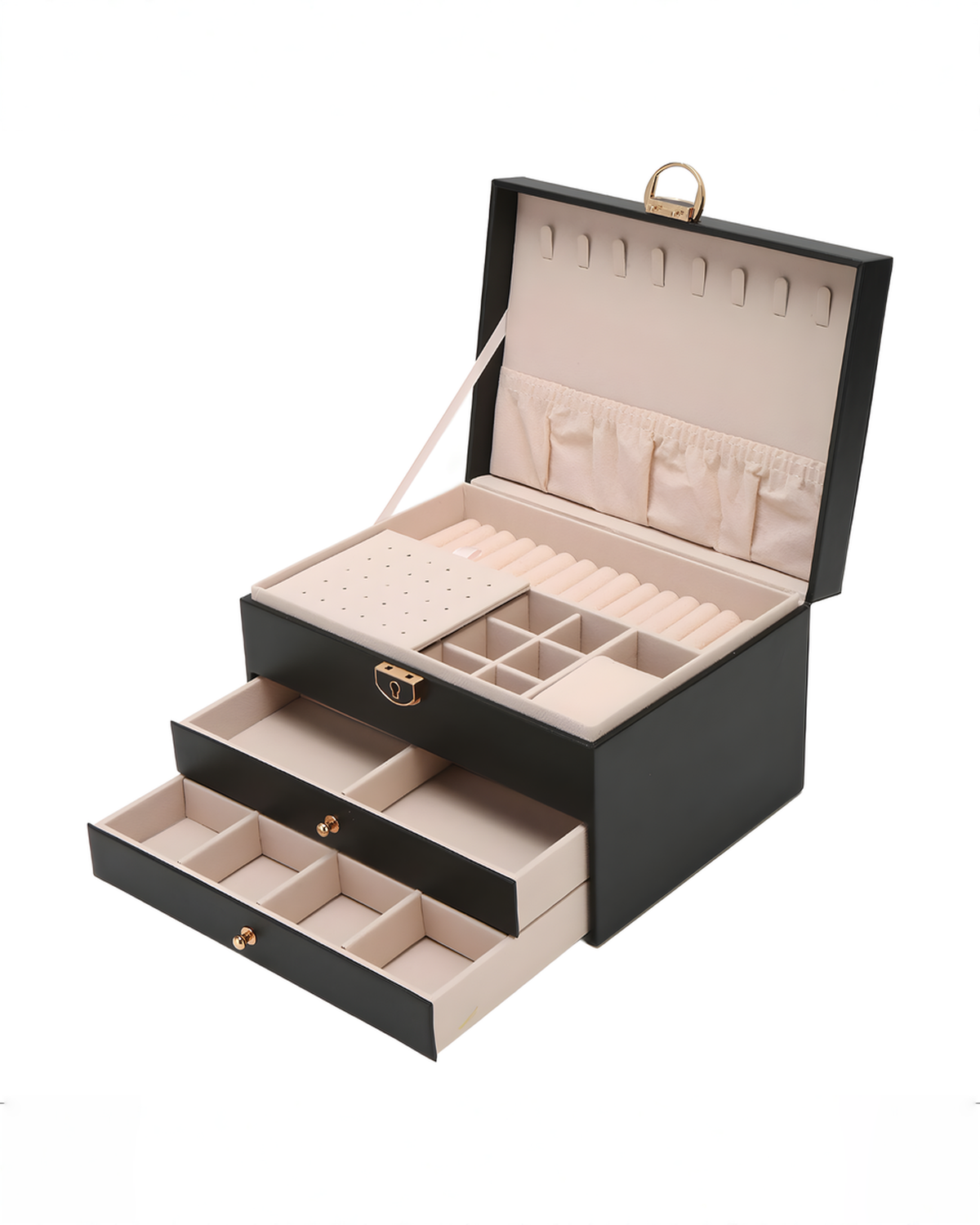 Sieradendoos Leer Meerlaags - Zwart, Roze, Groen of Wit 23 cm | - Maison Roze