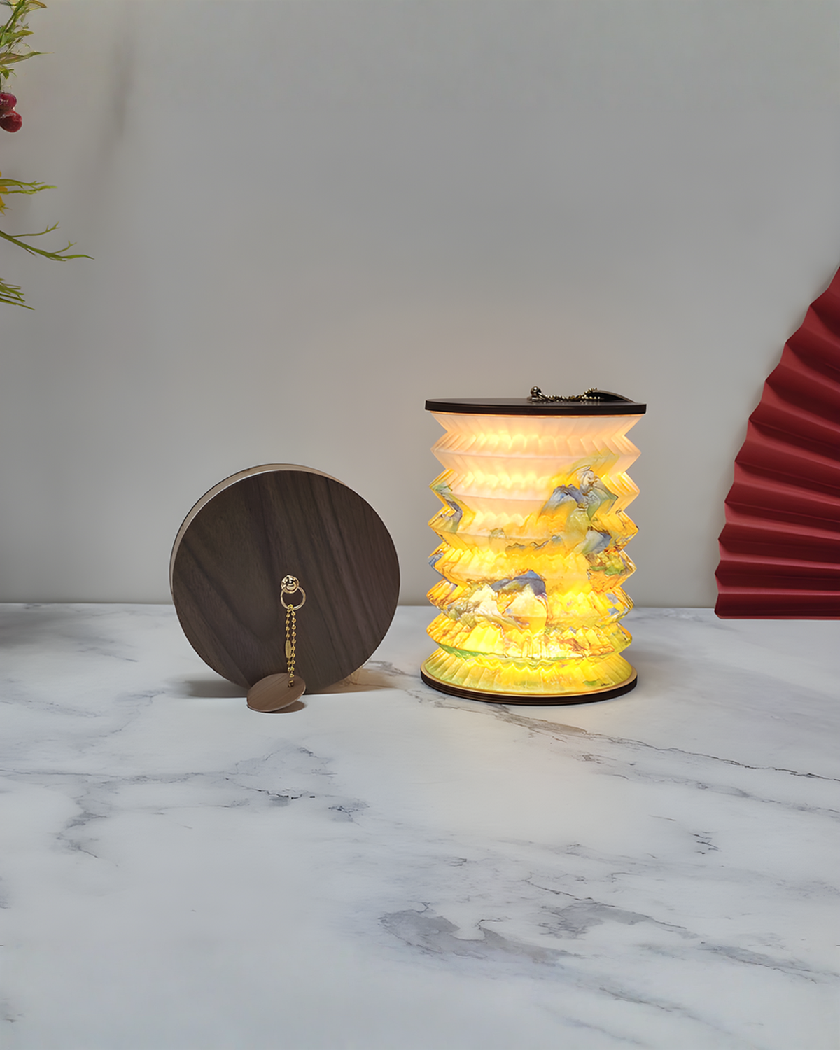 Opvouwbare papieren lampion tafellamp met Chinese print, 16 cm | Motief A - Maison Roze