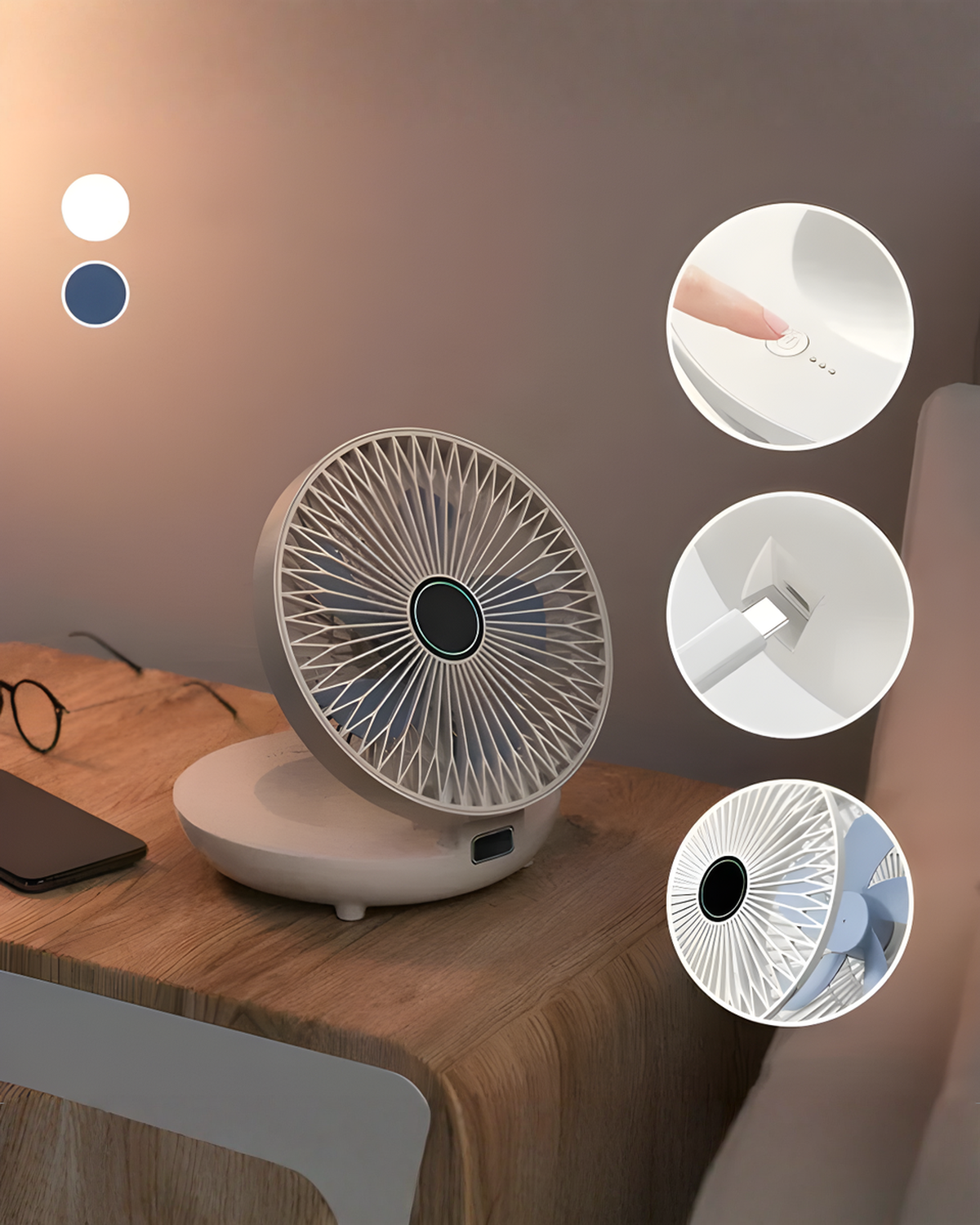 Opvouwbare ventilator - wandmontage en fluisterstil - Kunststof, 22 cm | - Maison Roze