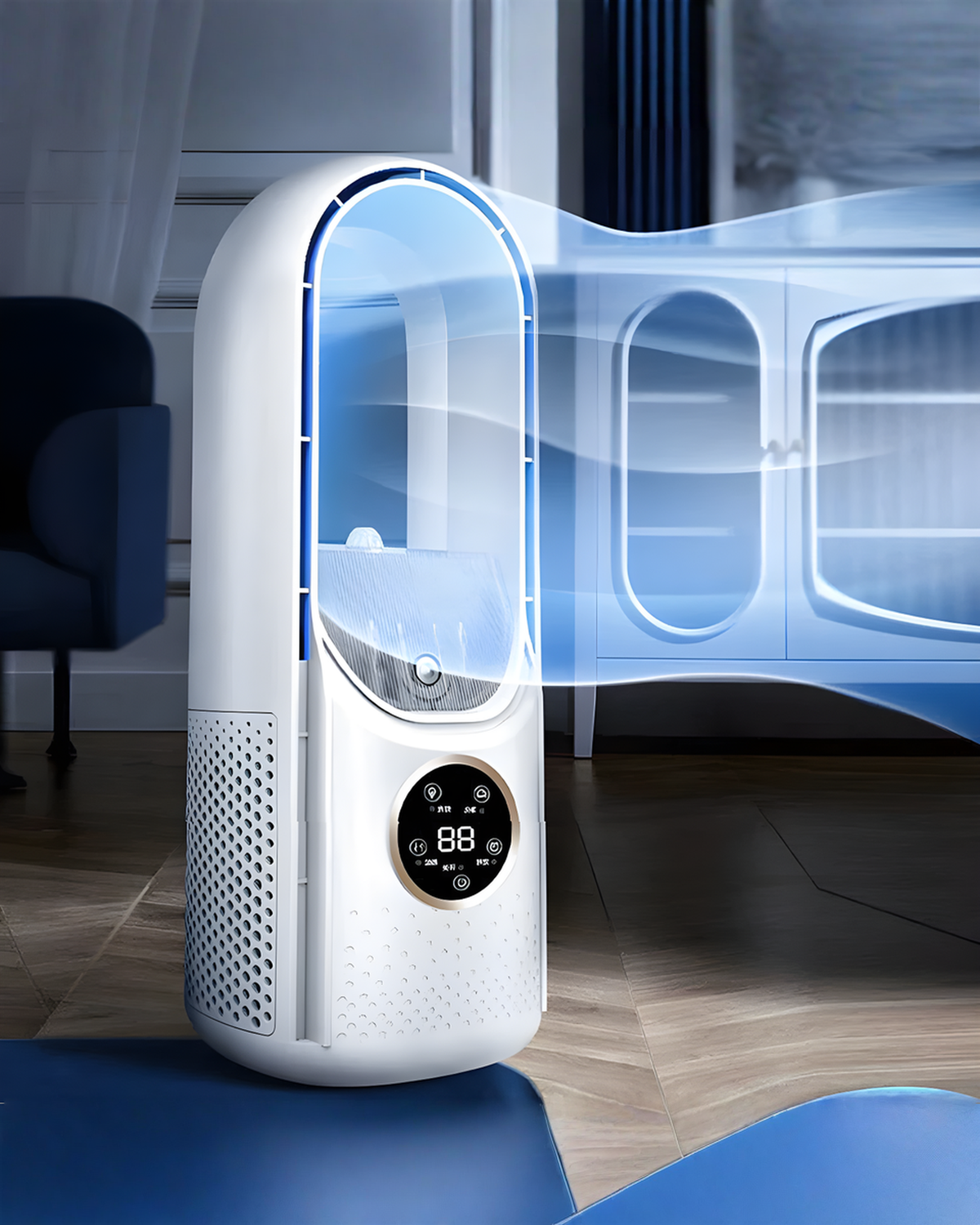 Draagbare Airco Bladeless | Stille USB Mini Airconditioner Wit/Blauw – 30 cm | - Maison Roze