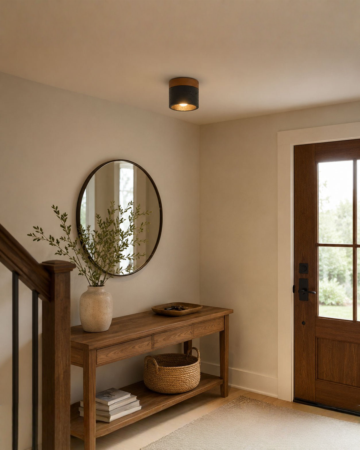Volcanic Glow - Travertin plafondlamp met walnoothout - Ø 12 cm | - Maison Roze