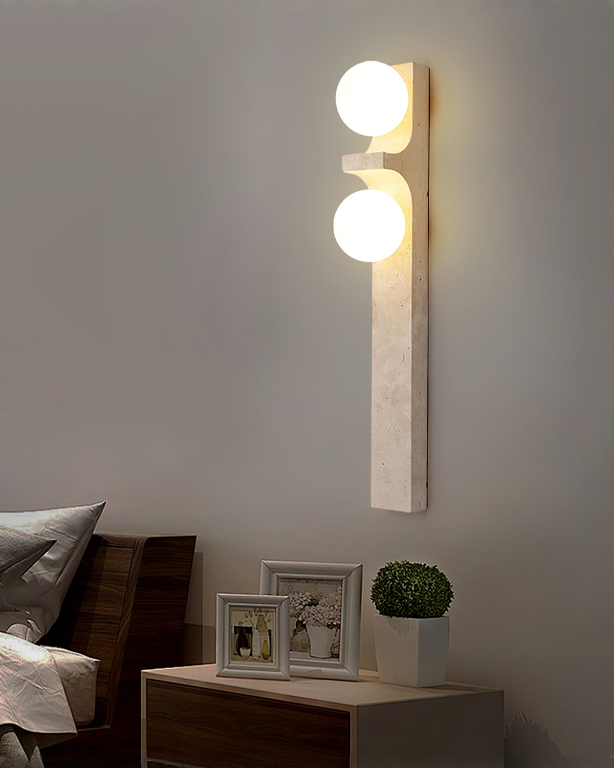 Cirra Orb - Travertin wandlamp met bol | - Maison Roze